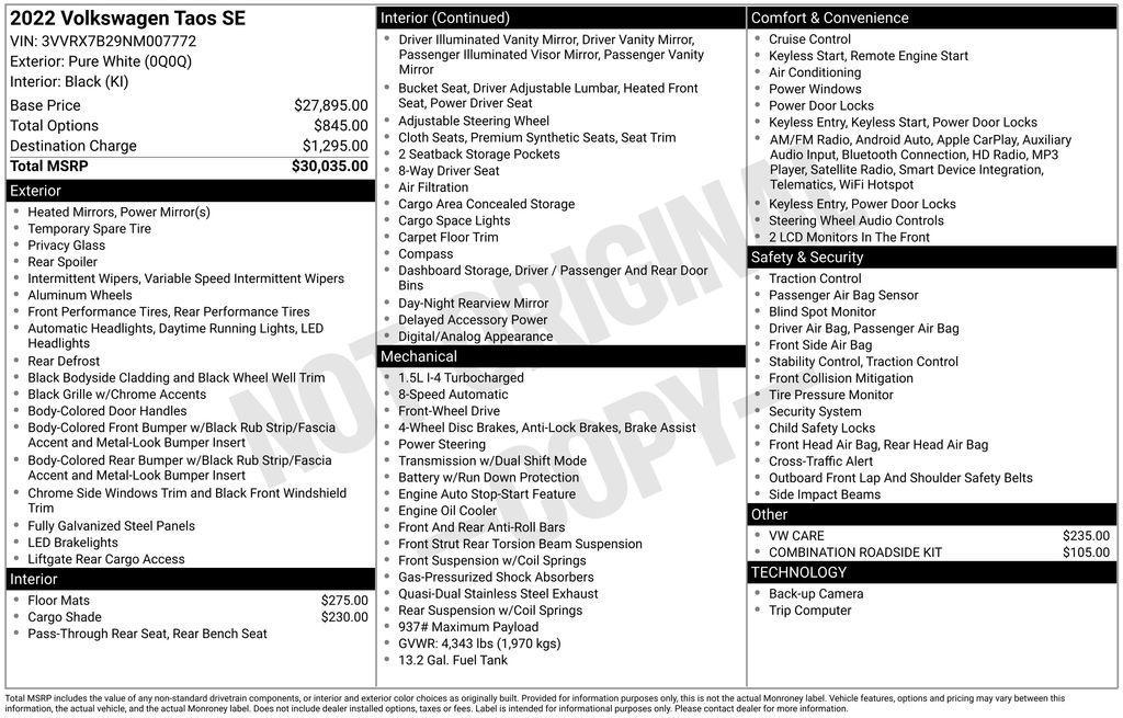 used 2022 Volkswagen Taos car, priced at $19,465