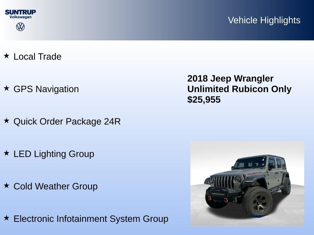 used 2018 Jeep Wrangler Unlimited car, priced at $24,815