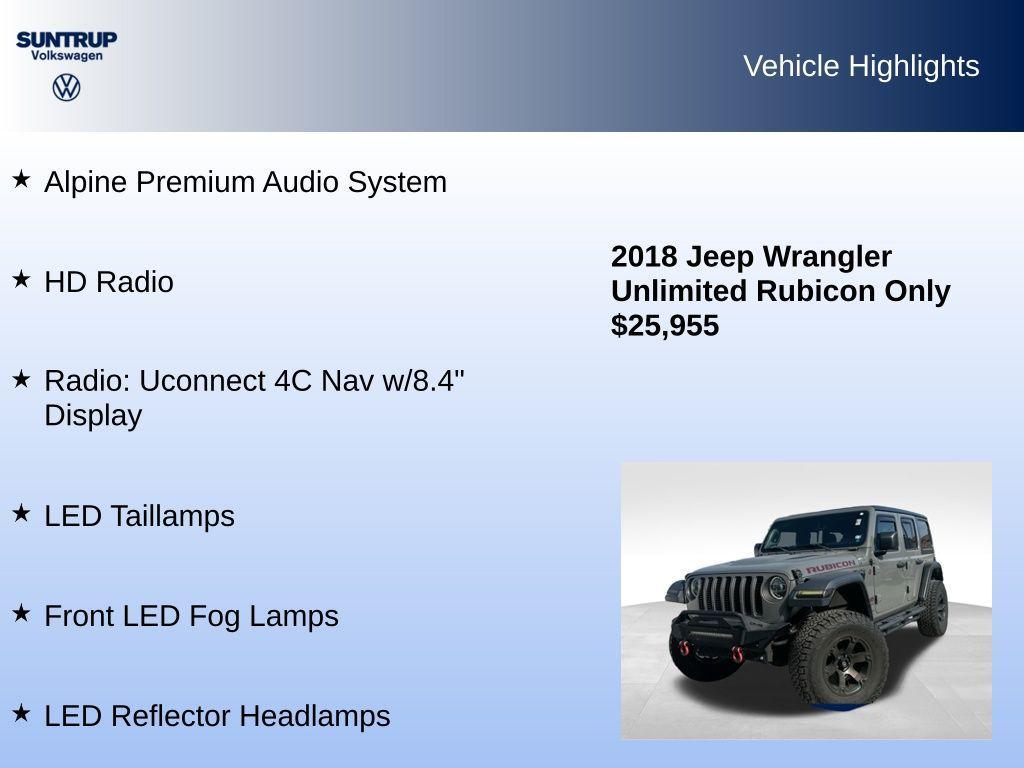 used 2018 Jeep Wrangler Unlimited car, priced at $24,815
