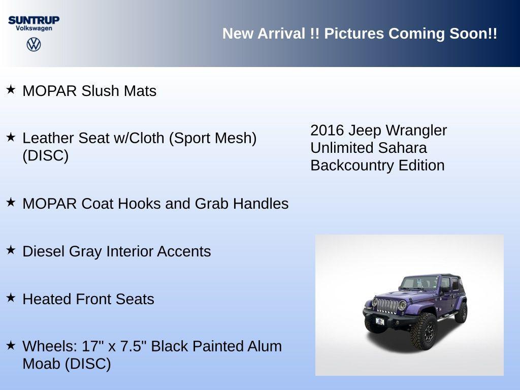 used 2016 Jeep Wrangler Unlimited car, priced at $21,995