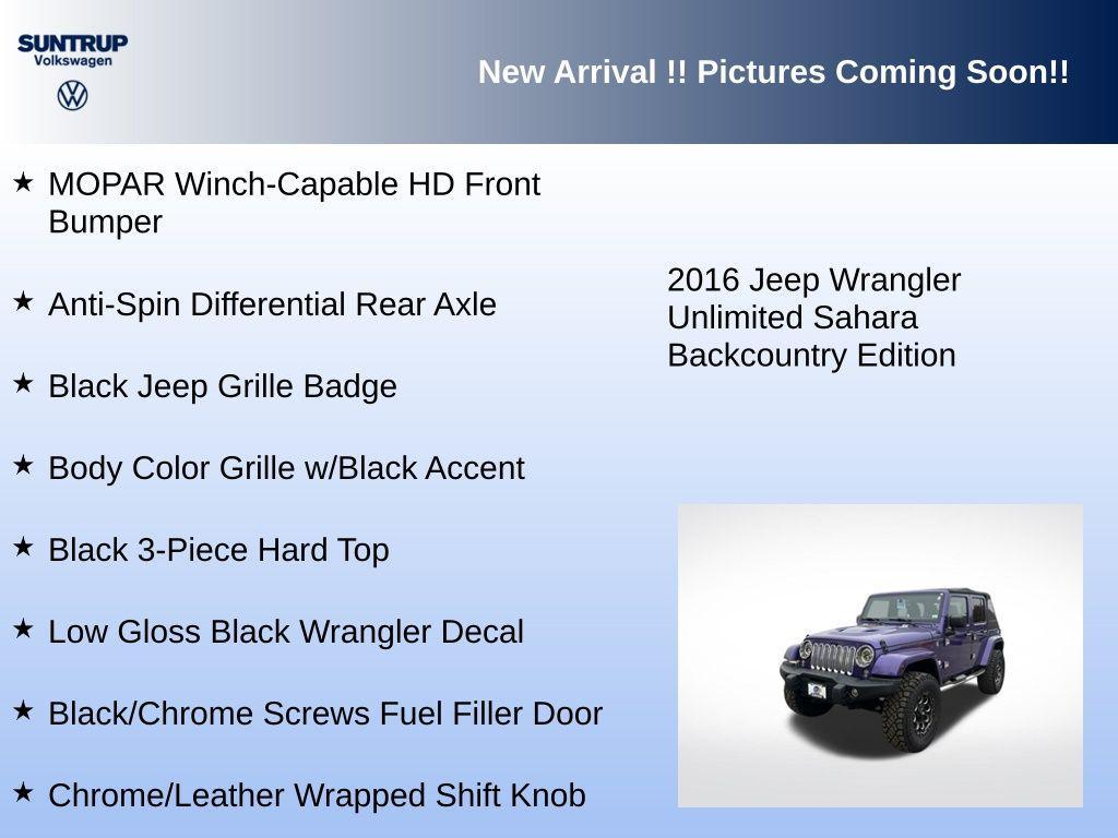 used 2016 Jeep Wrangler Unlimited car, priced at $21,995