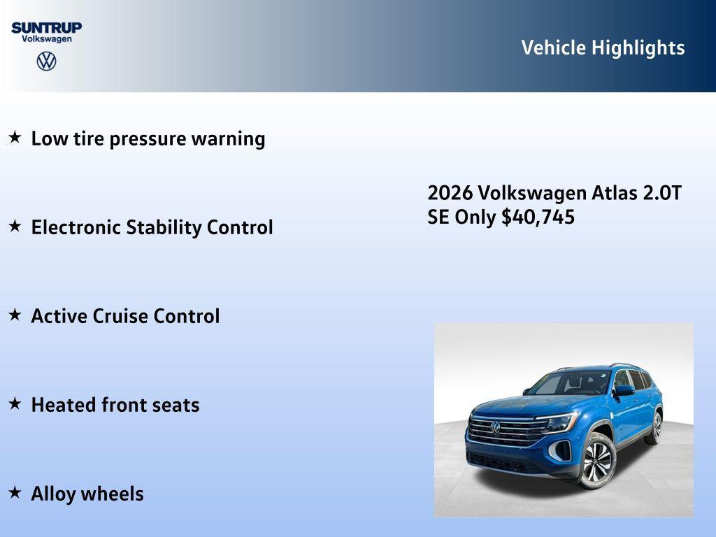 new 2026 Volkswagen Atlas car, priced at $40,745