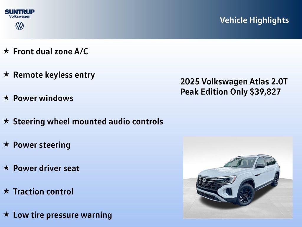 new 2025 Volkswagen Atlas car, priced at $39,827