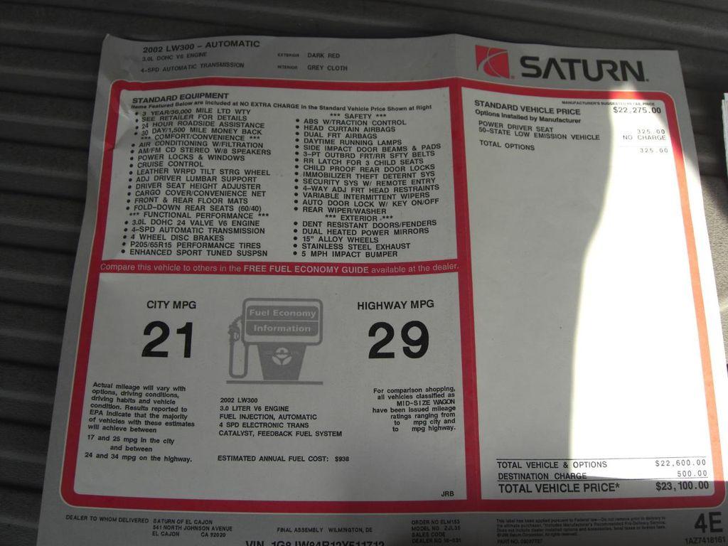 used 2002 Saturn L car, priced at $5,799