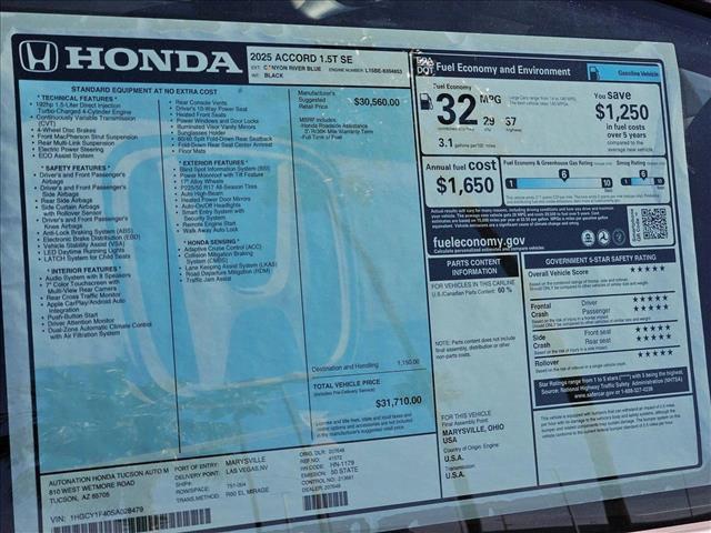 new 2025 Honda Accord car, priced at $30,565