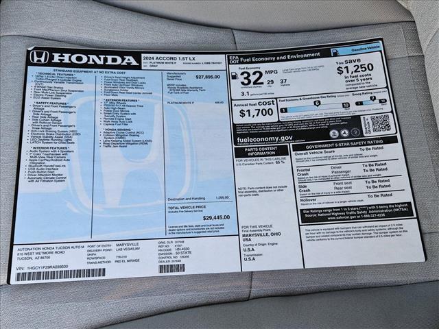 new 2024 Honda Accord car, priced at $28,889
