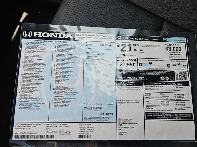 new 2024 Honda Passport car, priced at $44,350