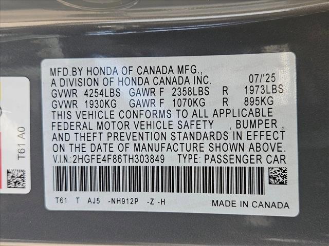 new 2026 Honda Civic Hybrid car, priced at $33,900