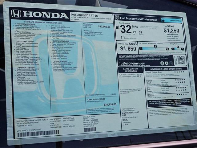 new 2025 Honda Accord car, priced at $30,565