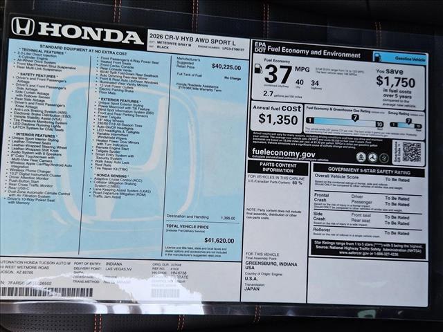 new 2026 Honda CR-V Hybrid car, priced at $39,910