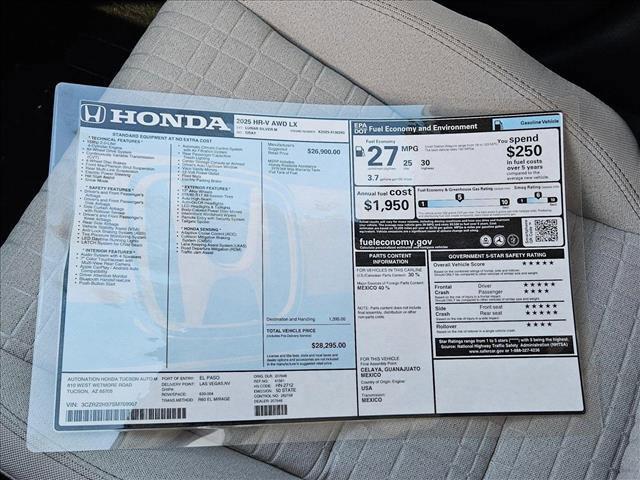 new 2025 Honda HR-V car, priced at $27,923