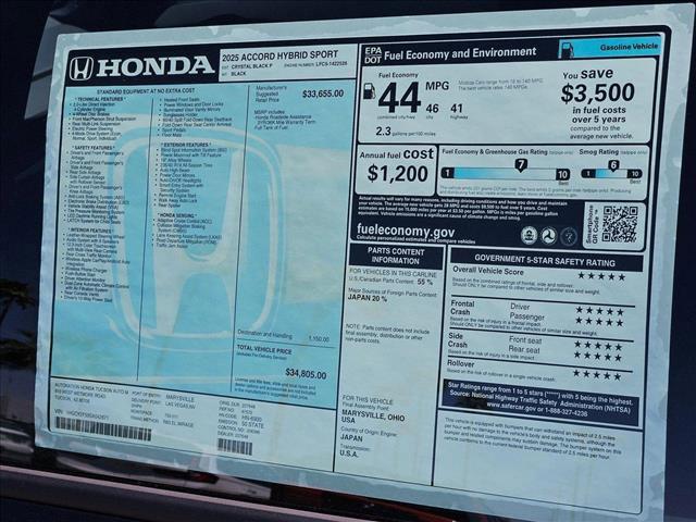 new 2025 Honda Accord Hybrid car, priced at $33,905