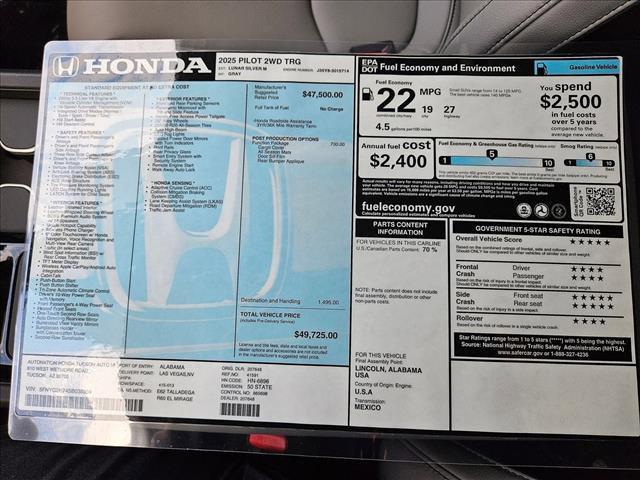 new 2025 Honda Pilot car, priced at $49,725