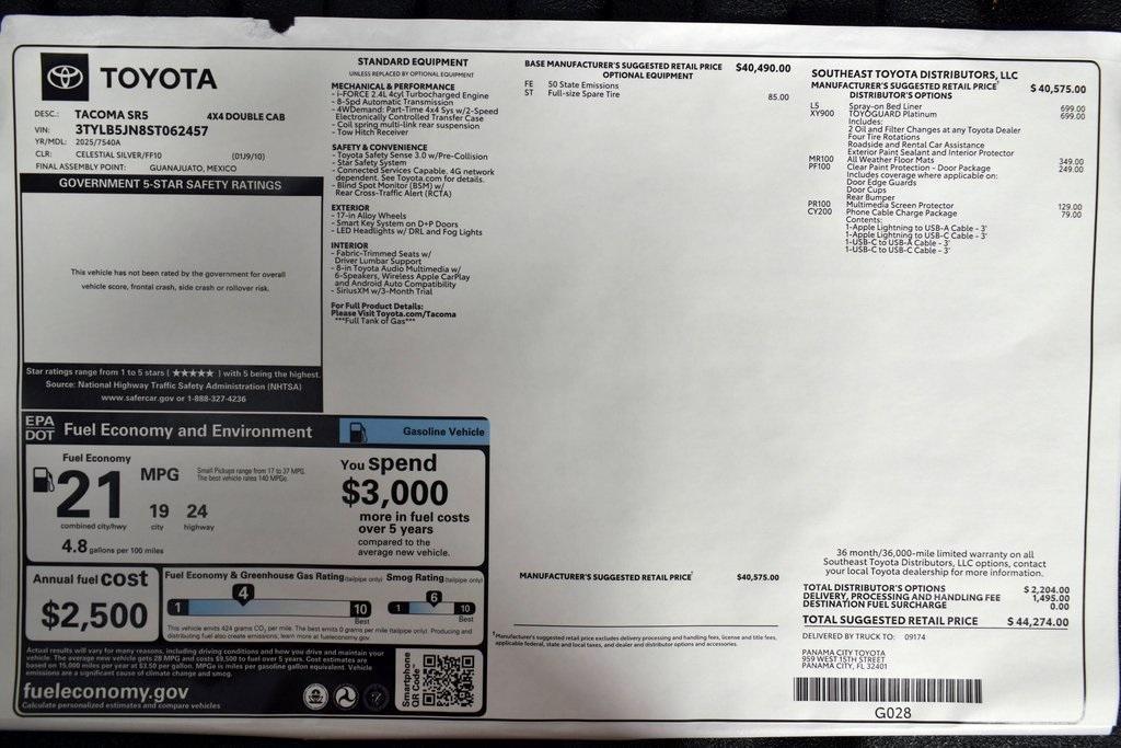 new 2025 Toyota Tacoma car, priced at $44,274