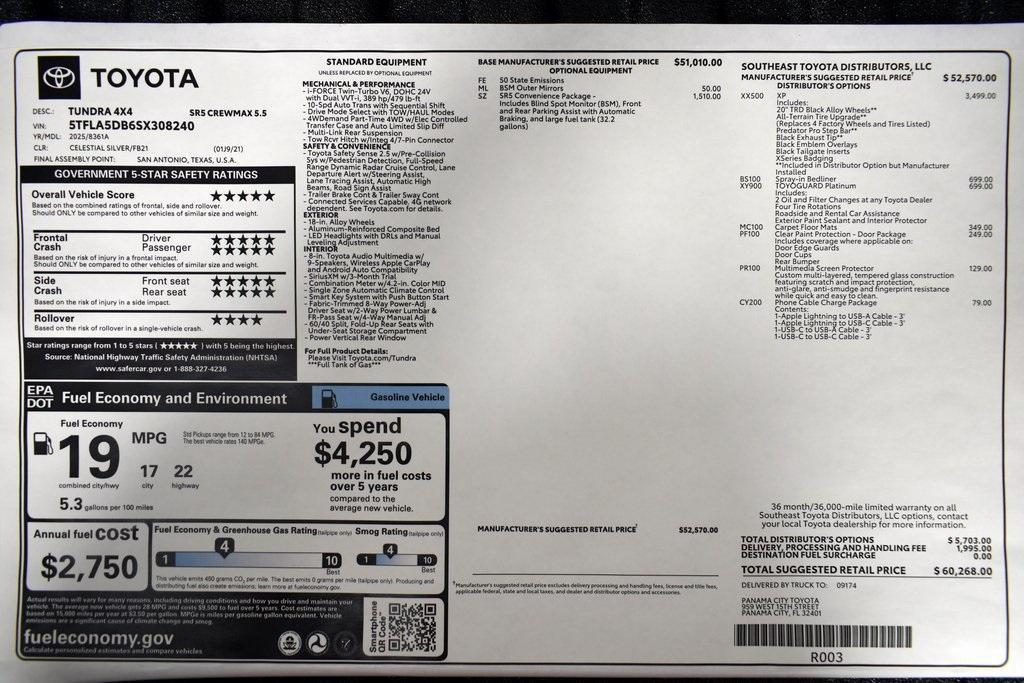 new 2025 Toyota Tundra car, priced at $60,268