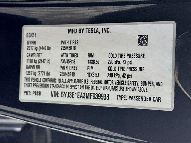 used 2021 Tesla Model 3 car, priced at $22,999