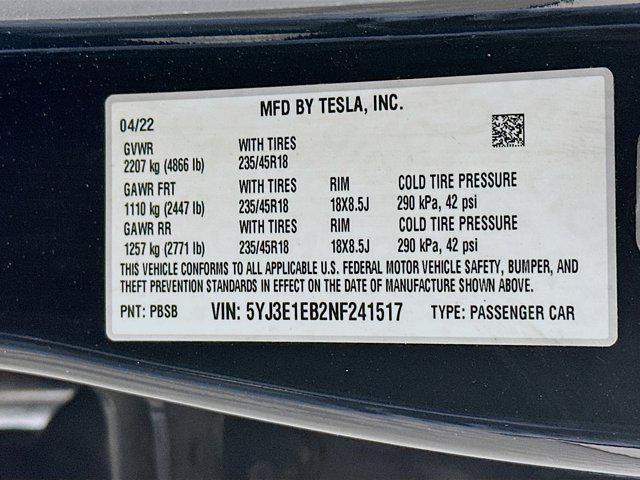 used 2022 Tesla Model 3 car, priced at $26,597