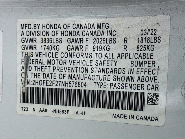 used 2022 Honda Civic car, priced at $18,797