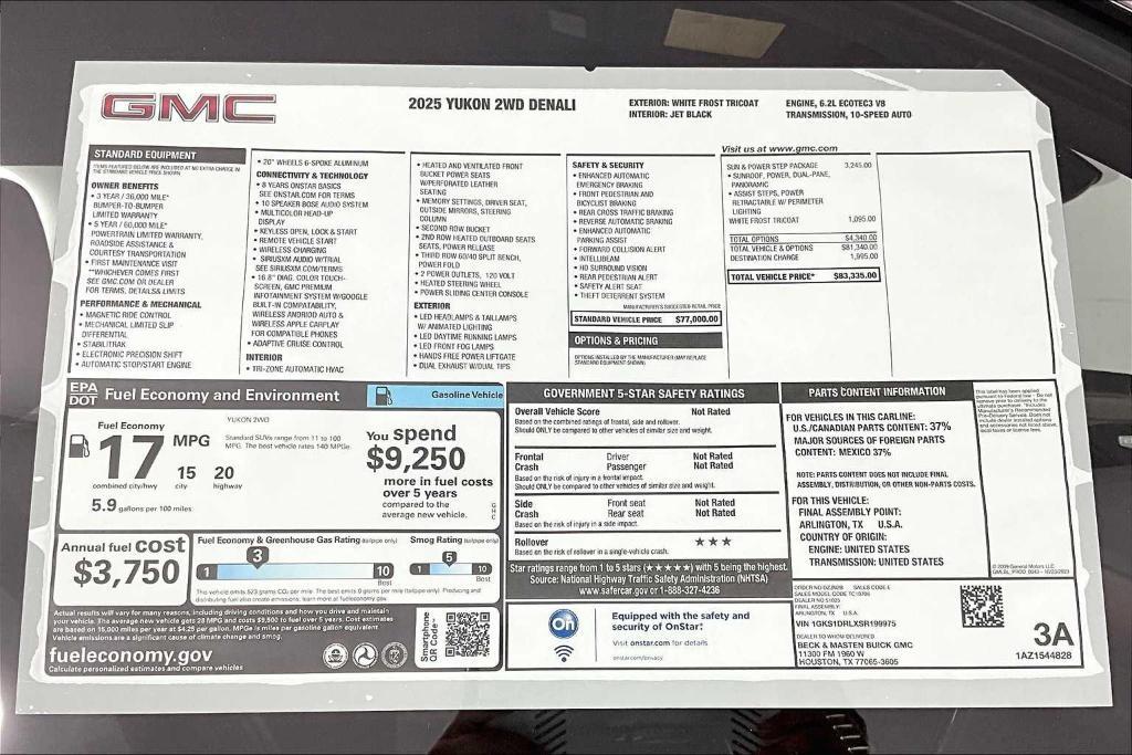 new 2025 GMC Yukon car, priced at $83,335