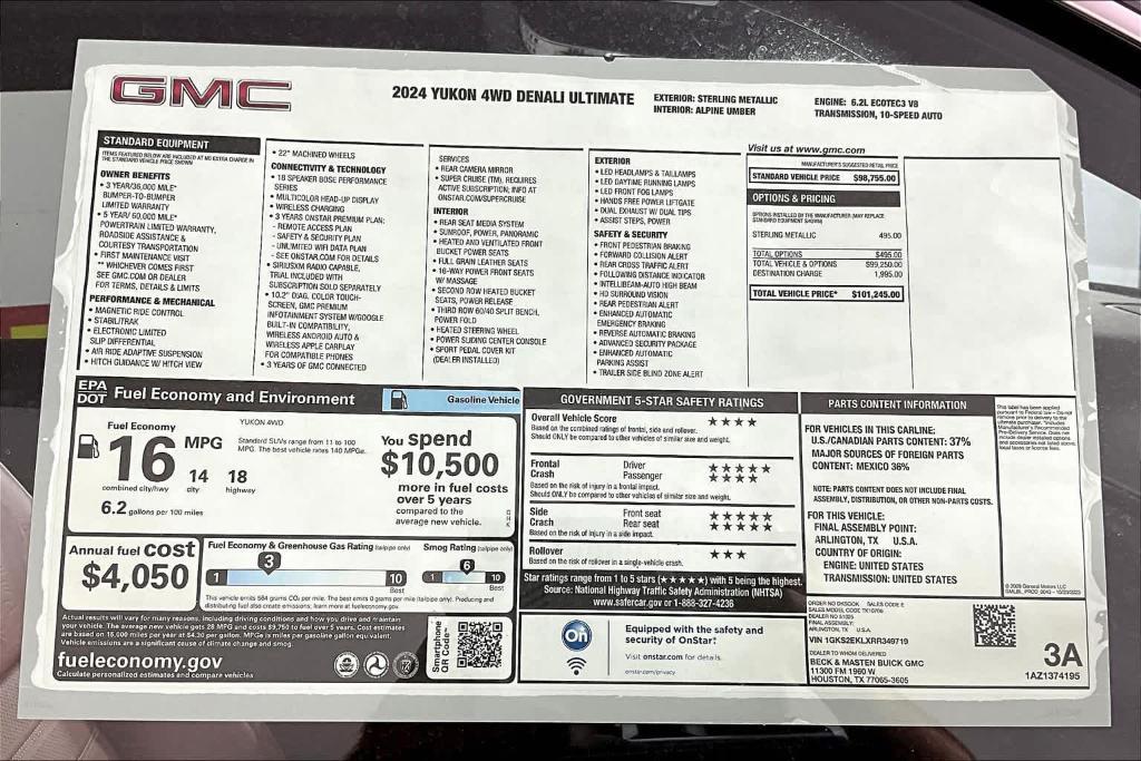 new 2024 GMC Yukon car, priced at $95,171