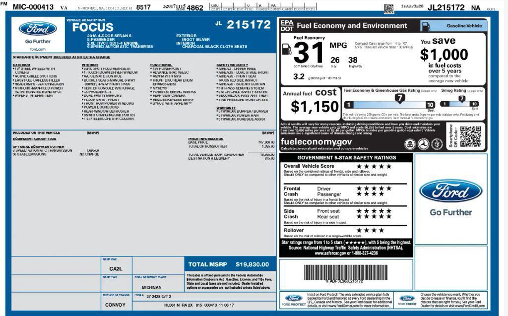 used 2018 Ford Focus car, priced at $6,700