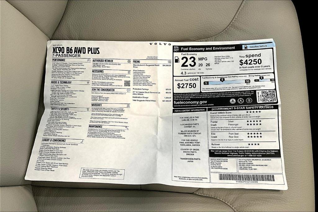 new 2025 Volvo XC90 car, priced at $67,265