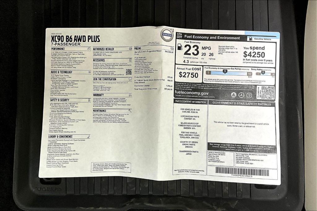 new 2025 Volvo XC90 car, priced at $59,921