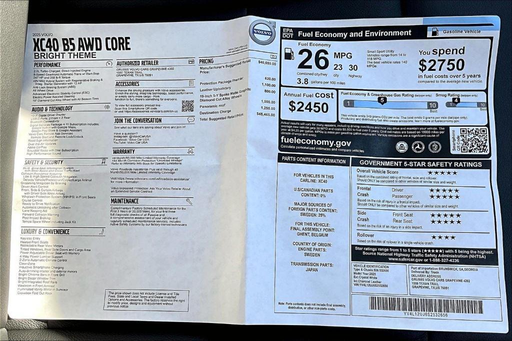 new 2025 Volvo XC40 car, priced at $33,715