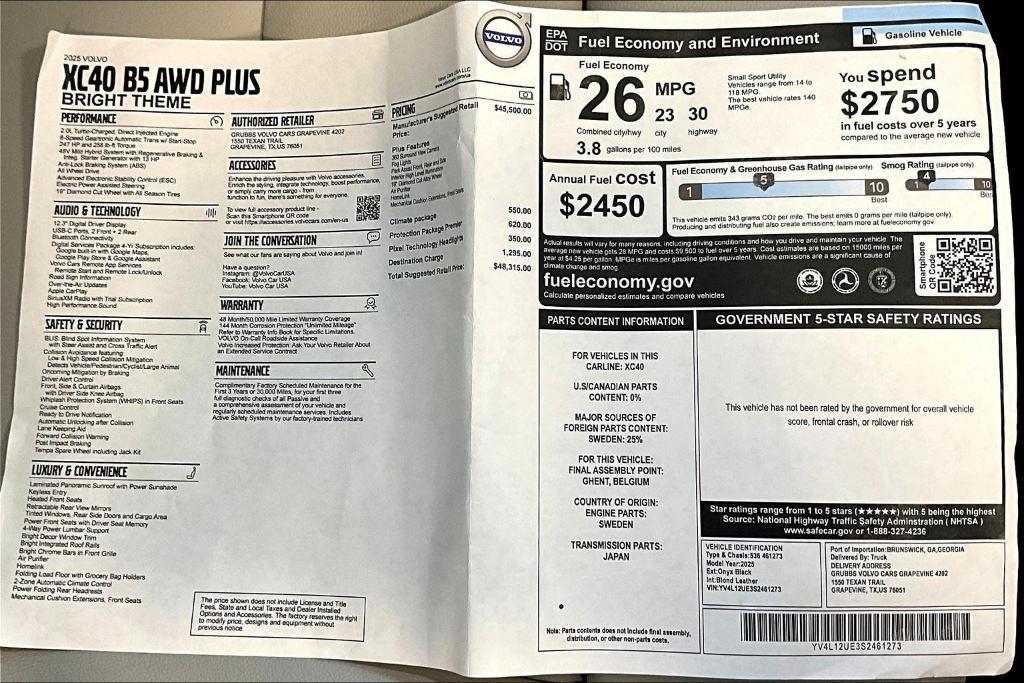 new 2025 Volvo XC40 car, priced at $38,565