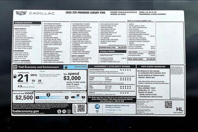 new 2025 Cadillac XT6 car, priced at $59,965