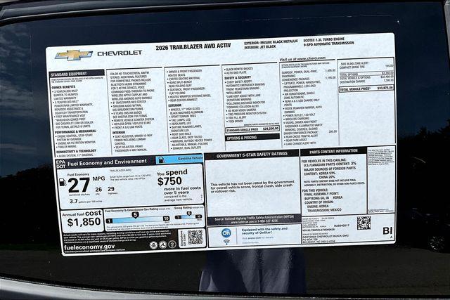 new 2026 Chevrolet TrailBlazer car, priced at $30,875