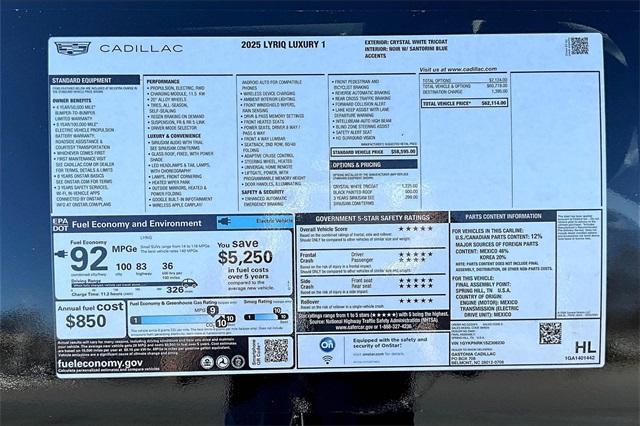 new 2025 Cadillac LYRIQ car, priced at $62,114