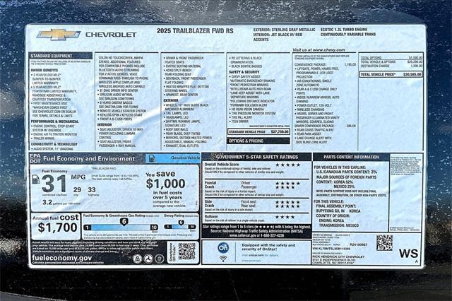 new 2025 Chevrolet TrailBlazer car, priced at $30,585