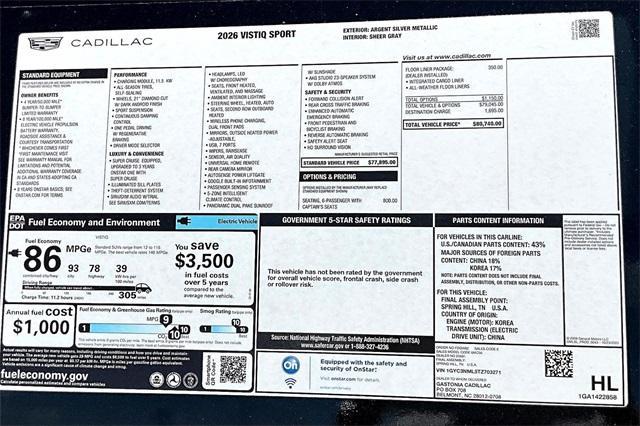 new 2026 Cadillac VISTIQ car, priced at $80,740