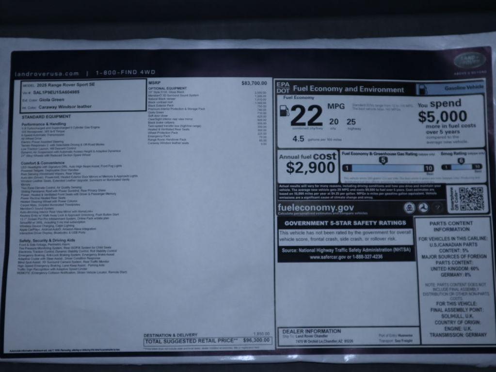 new 2025 Land Rover Range Rover Sport car, priced at $96,300