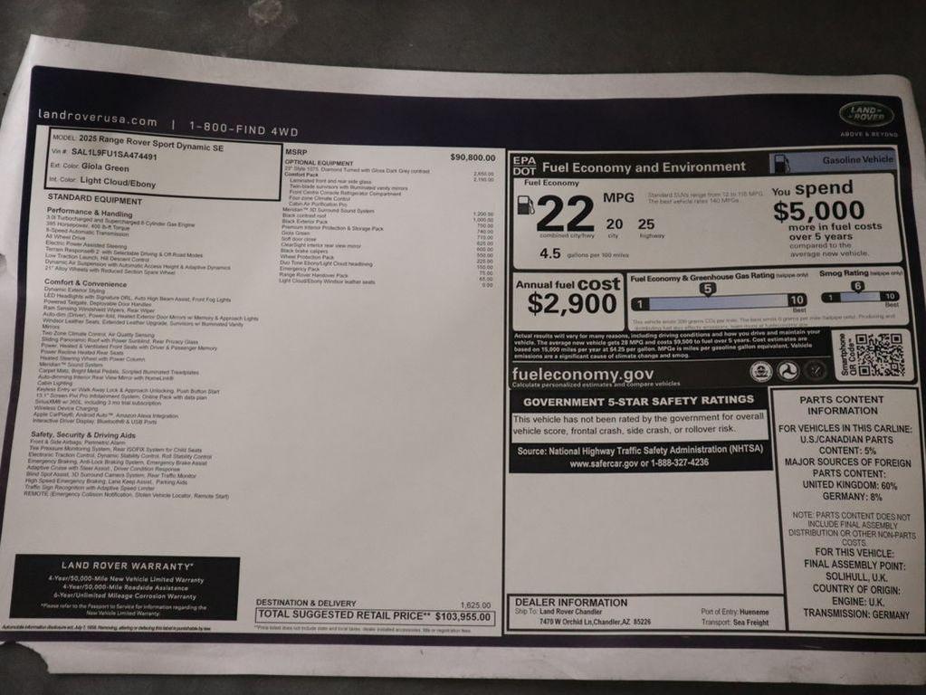 new 2025 Land Rover Range Rover Sport car, priced at $103,955