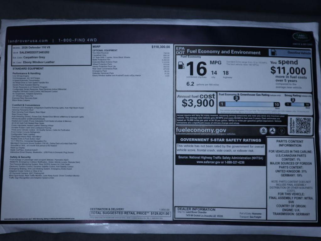 new 2026 Land Rover Defender car, priced at $129,821
