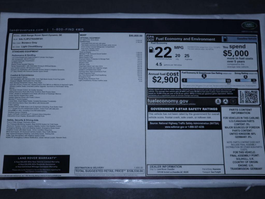 new 2025 Land Rover Range Rover Sport car, priced at $106,530