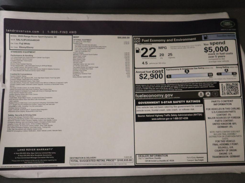 new 2025 Land Rover Range Rover Sport car, priced at $105,935
