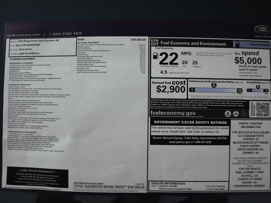 new 2025 Land Rover Range Rover Sport car, priced at $100,105