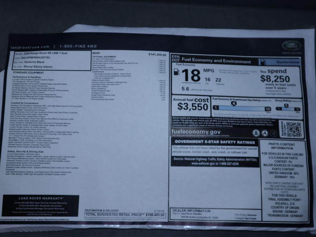 new 2025 Land Rover Range Rover car, priced at $158,485