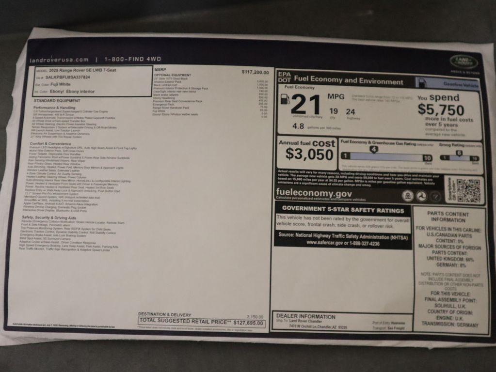 new 2025 Land Rover Range Rover car, priced at $127,695