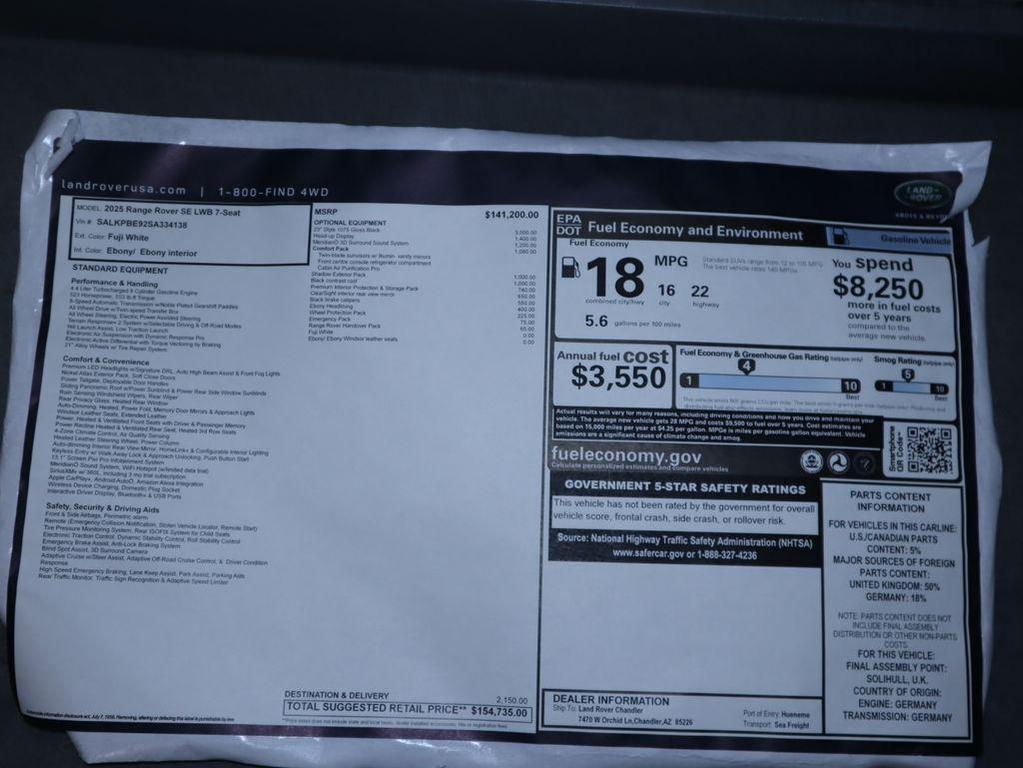 new 2025 Land Rover Range Rover car, priced at $154,735