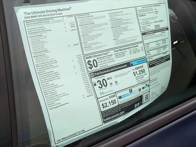 new 2025 BMW 228 Gran Coupe car, priced at $48,425