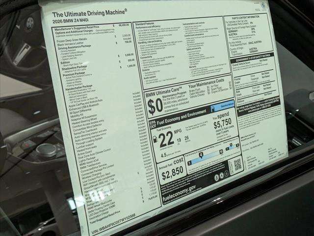 new 2026 BMW Z4 car, priced at $79,870