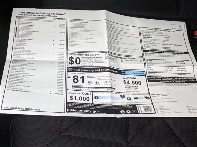 new 2025 BMW iX car, priced at $99,025