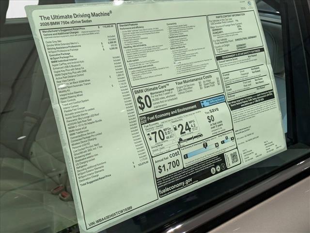 new 2026 BMW 750e car, priced at $123,075