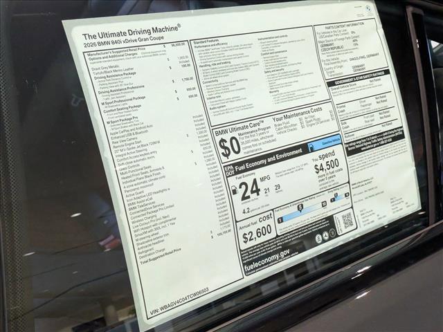 new 2026 BMW 840 Gran Coupe car, priced at $105,755