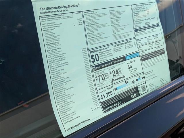 new 2026 BMW 750e car, priced at $118,125