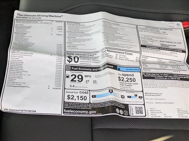 new 2026 BMW X3 car, priced at $55,925